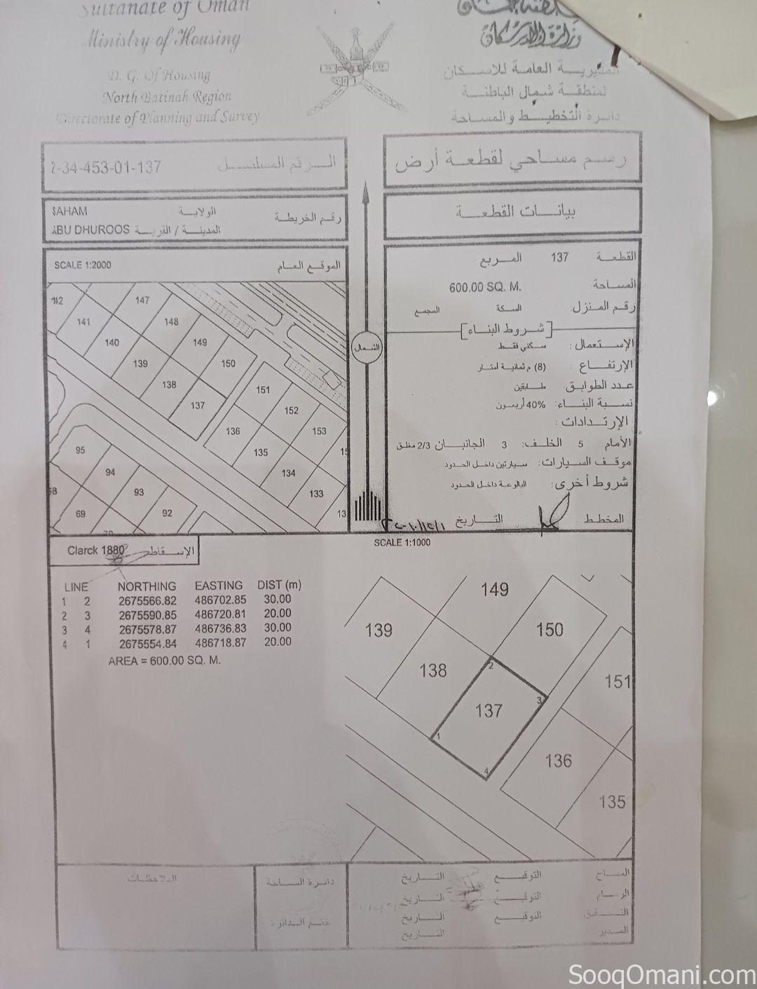 Residential lands for sale in the Wilayat of Saham