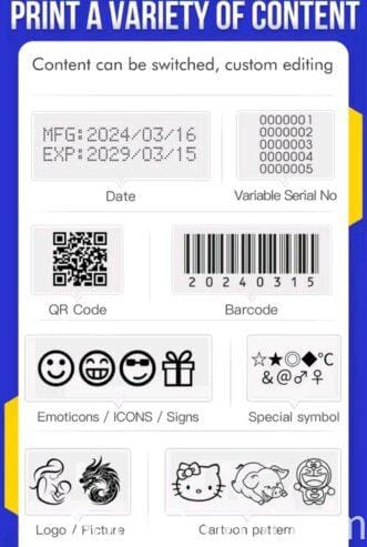 Touch screen barcode printer with pen that prints dates, prices and codes