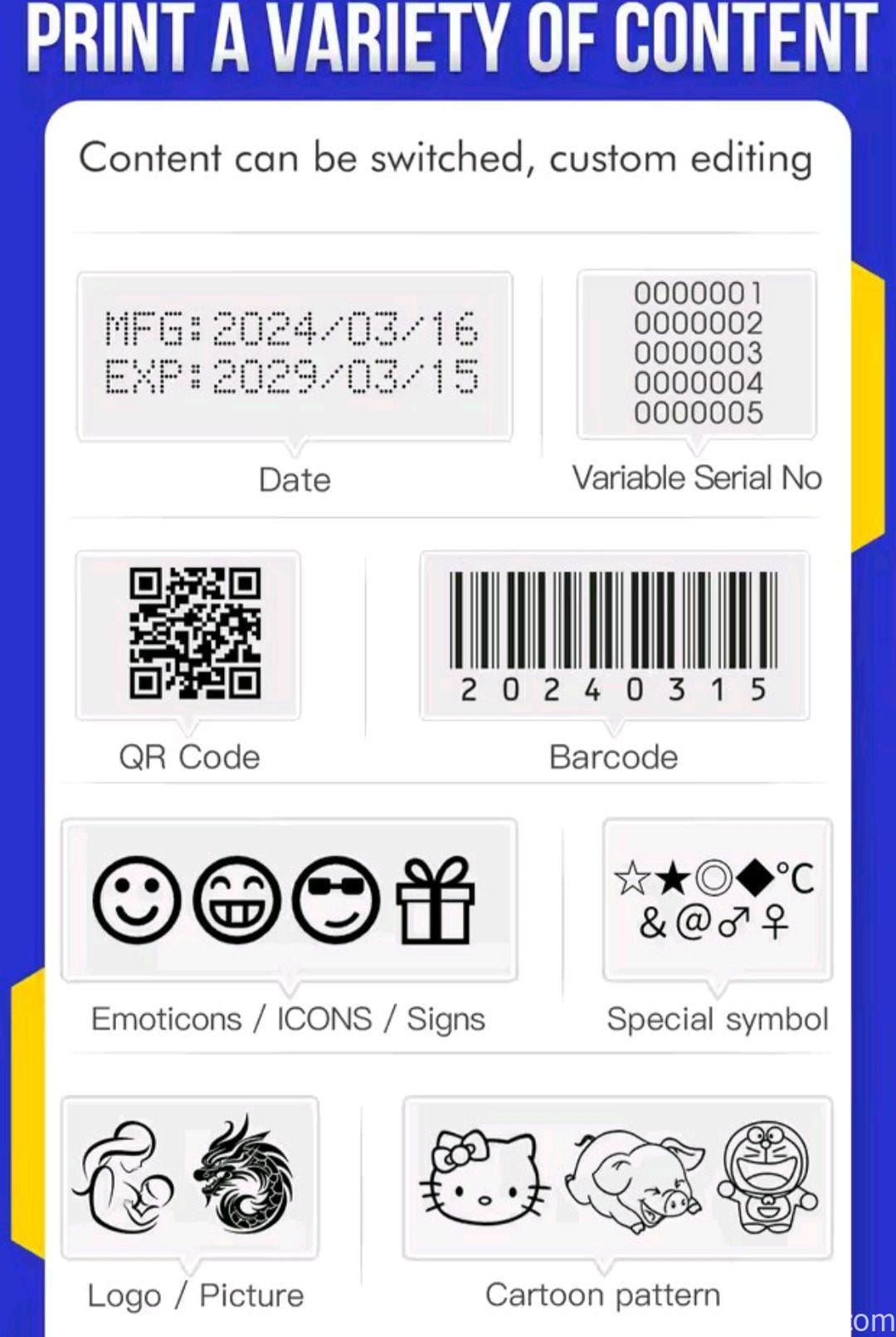 Touch screen barcode printer with pen that prints dates, prices and codes