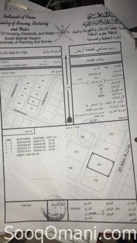 الخبة جنوب الاولى في ولاية السويق ارض