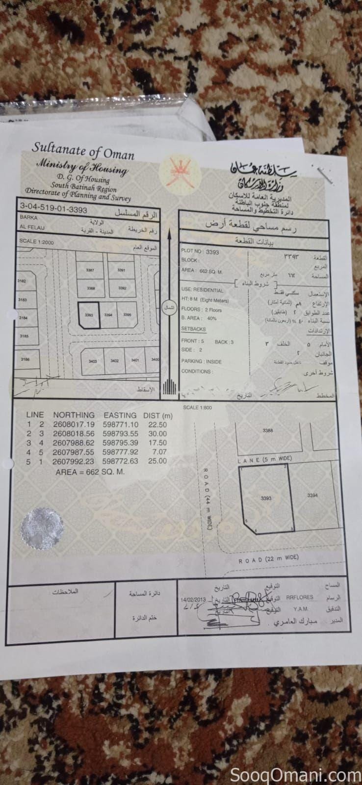 أرض سكنية للبيع بركاء (الفليج)