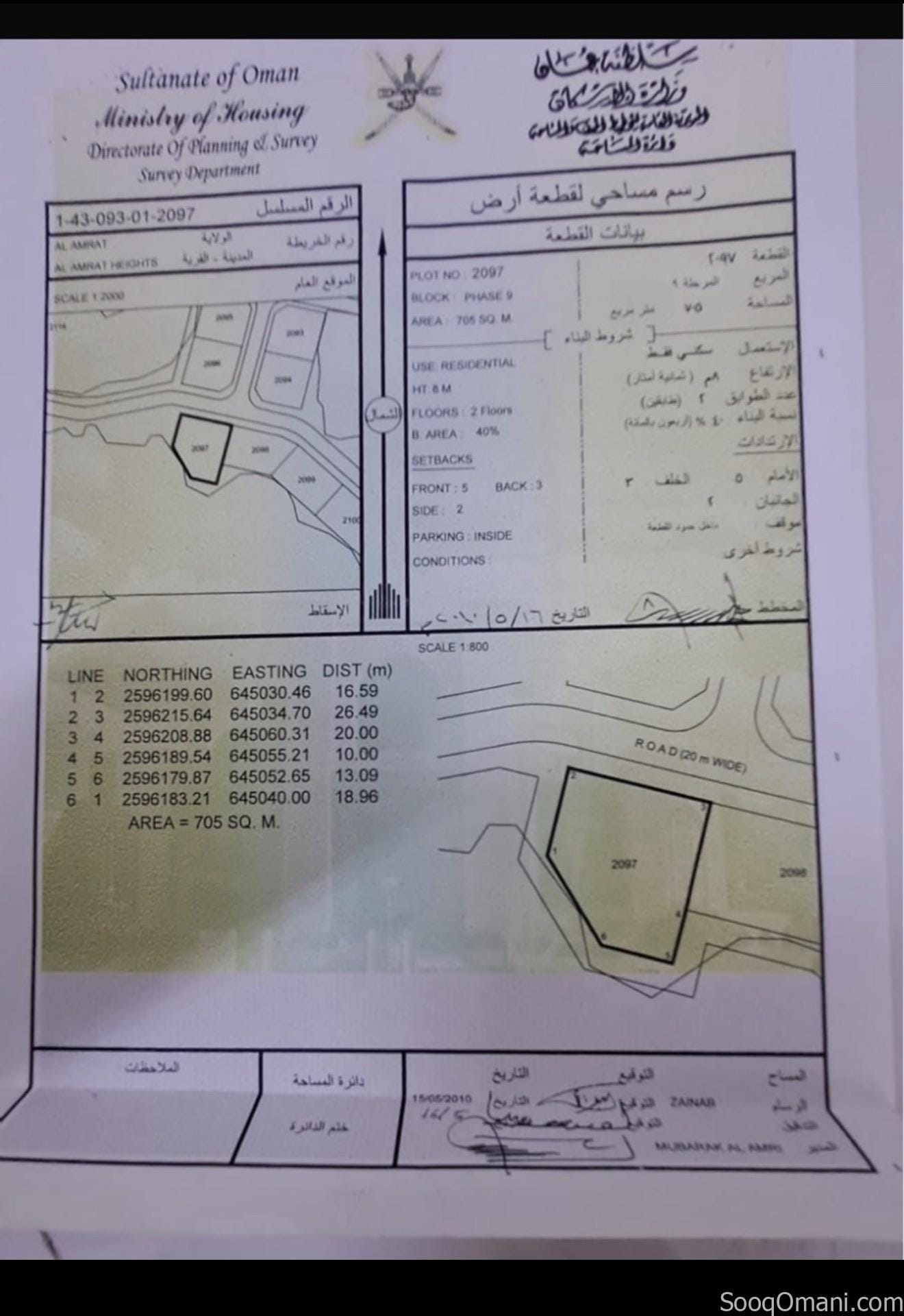 ارض للبيع العامرات التاسعه مساحة 705 متر مطلوب 22 الف