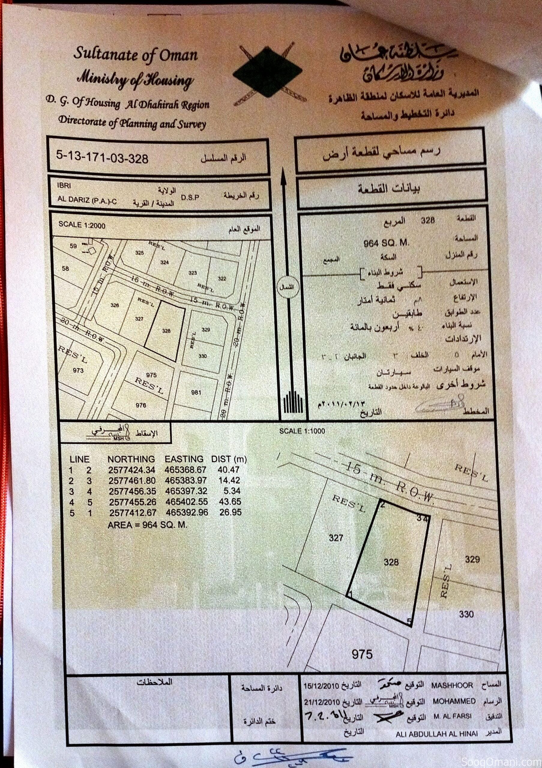 Residential land for sale in Ibri Al-Dreez