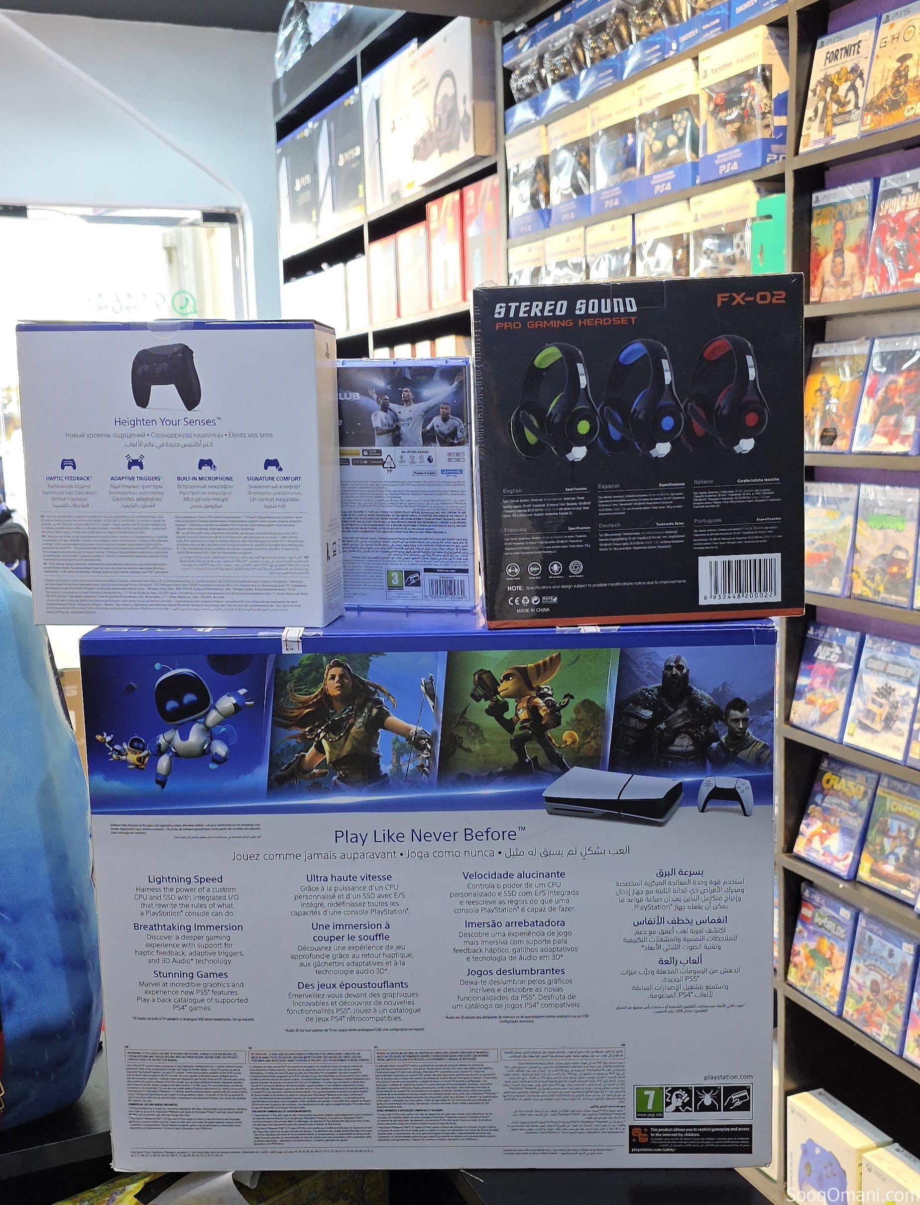 بلايستيشن 5 سليم (نسخة الأقراص) 1 تيرا + جهاز تحكم إضافي + لعبة FC25 + سماعة رأس + حقيبة ضمان استب