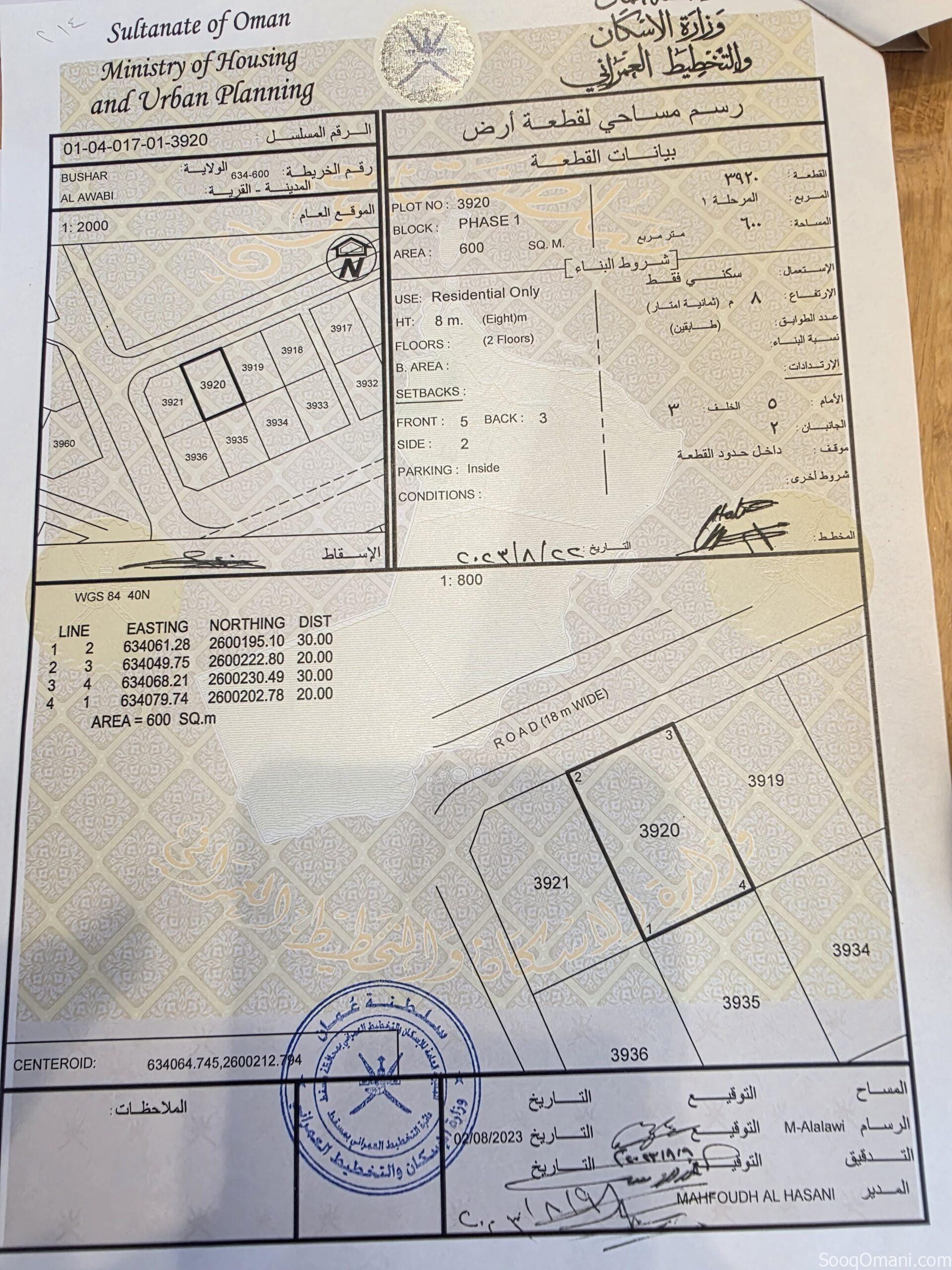 Residential land for sale in Bousher Al Awabi