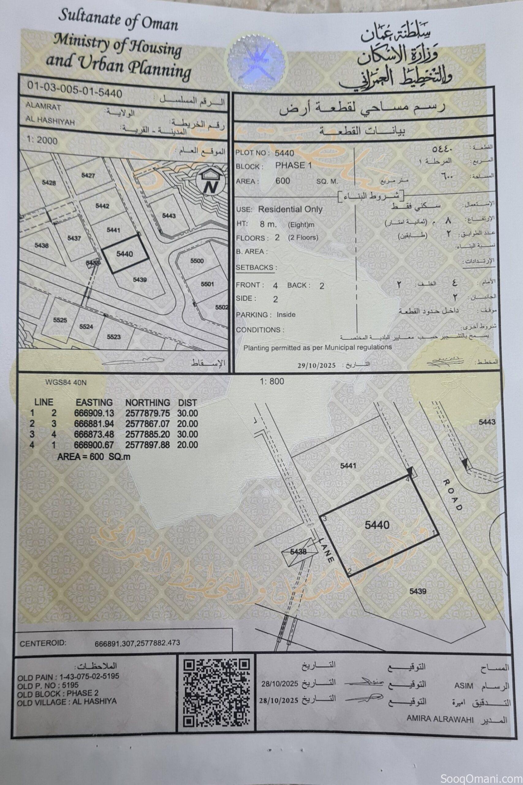 ارض للبيع في العامرات_ الحشية الاولى