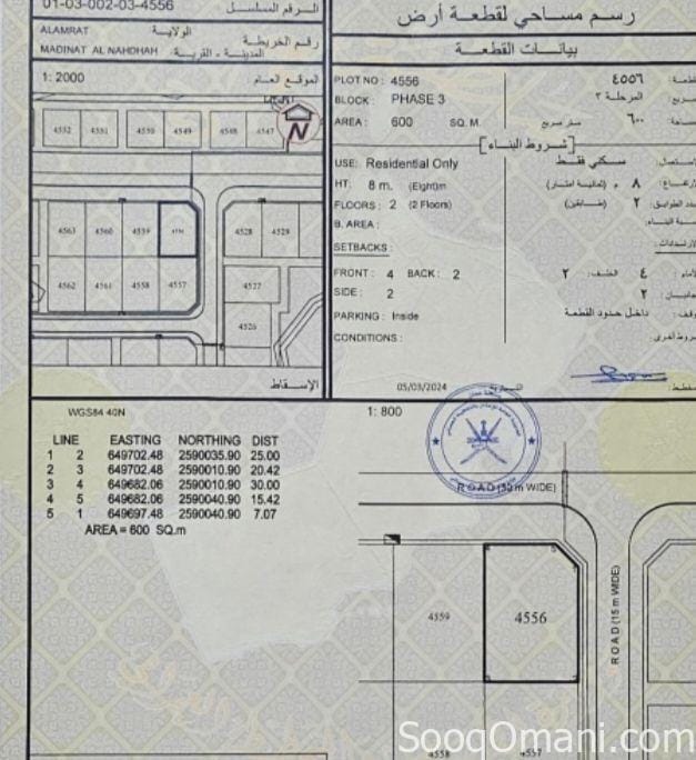 أرض سكنيه للبيع في العامرات مدينة النهضة الجفينة