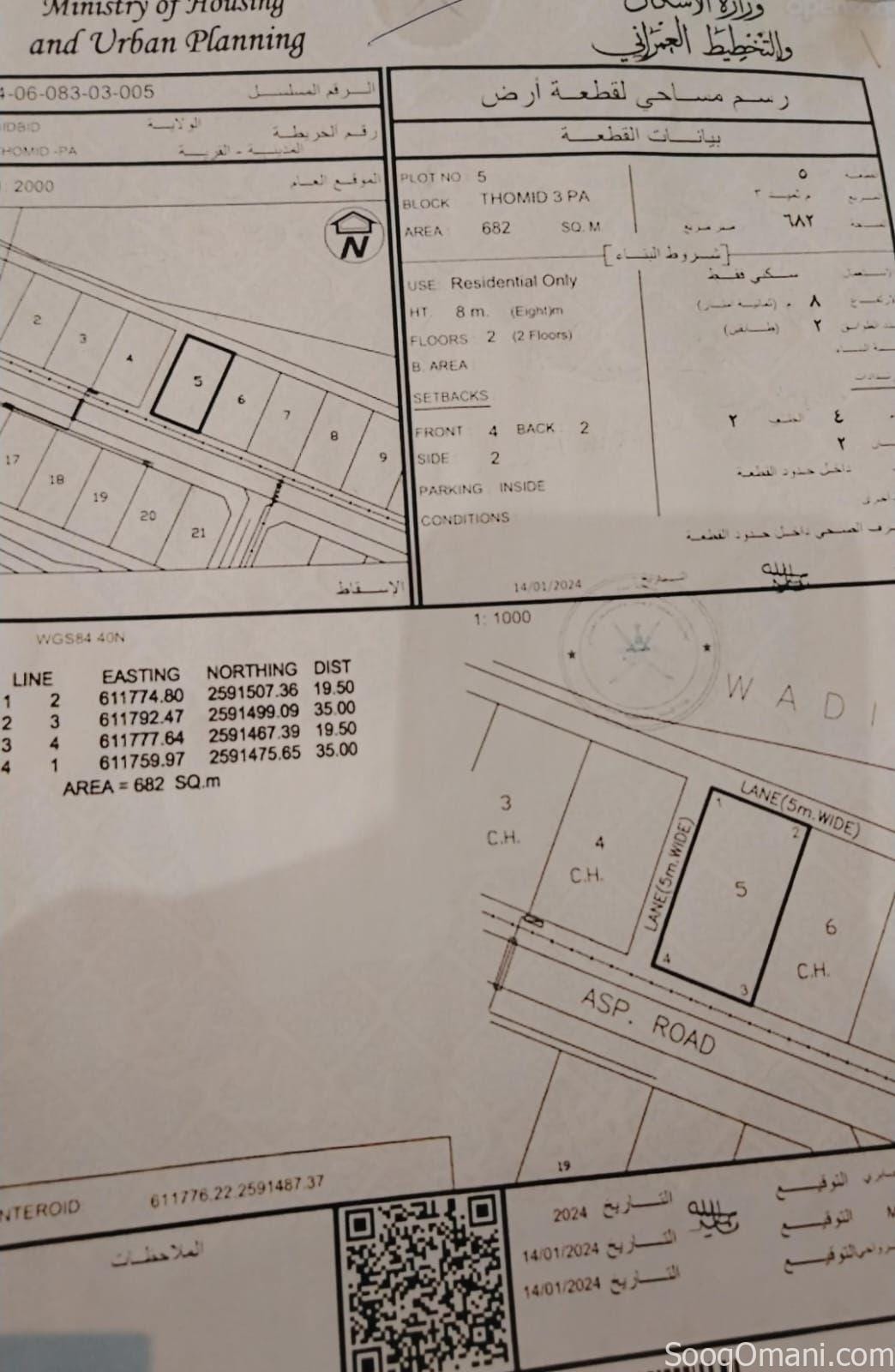 Residential land for sale in Thumayd