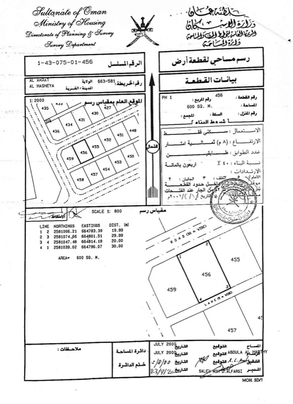 أرض سكنية في ولاية العامرات مربع الحشيه 1