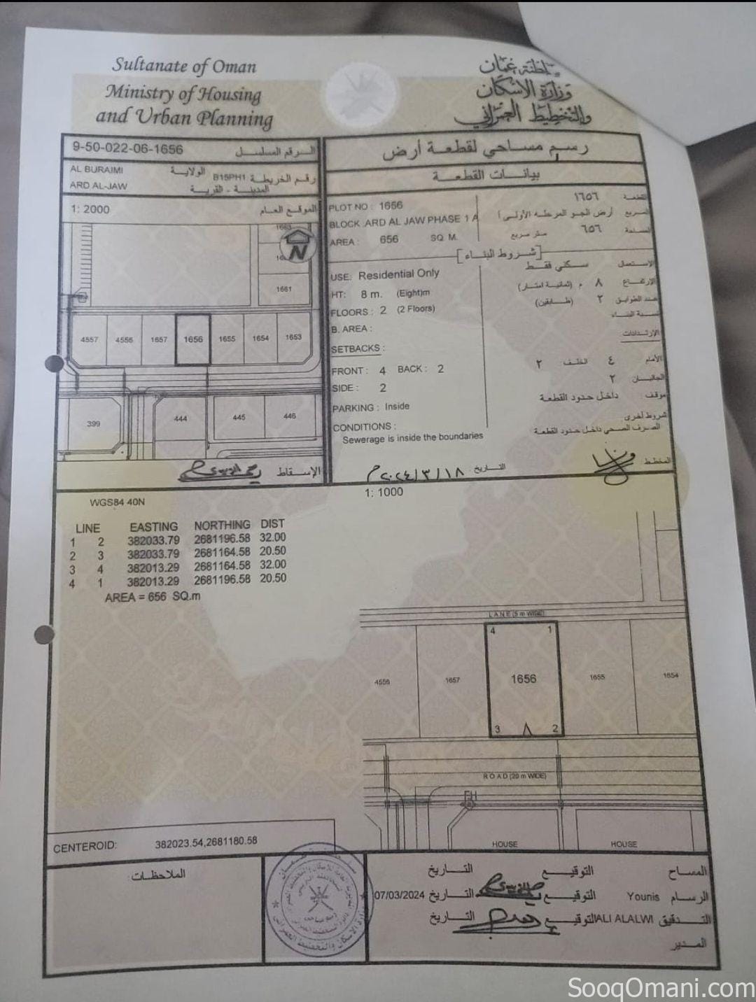 ارض سكنية للبيع ف البريمي منطقة ارض الجو خلف لولو