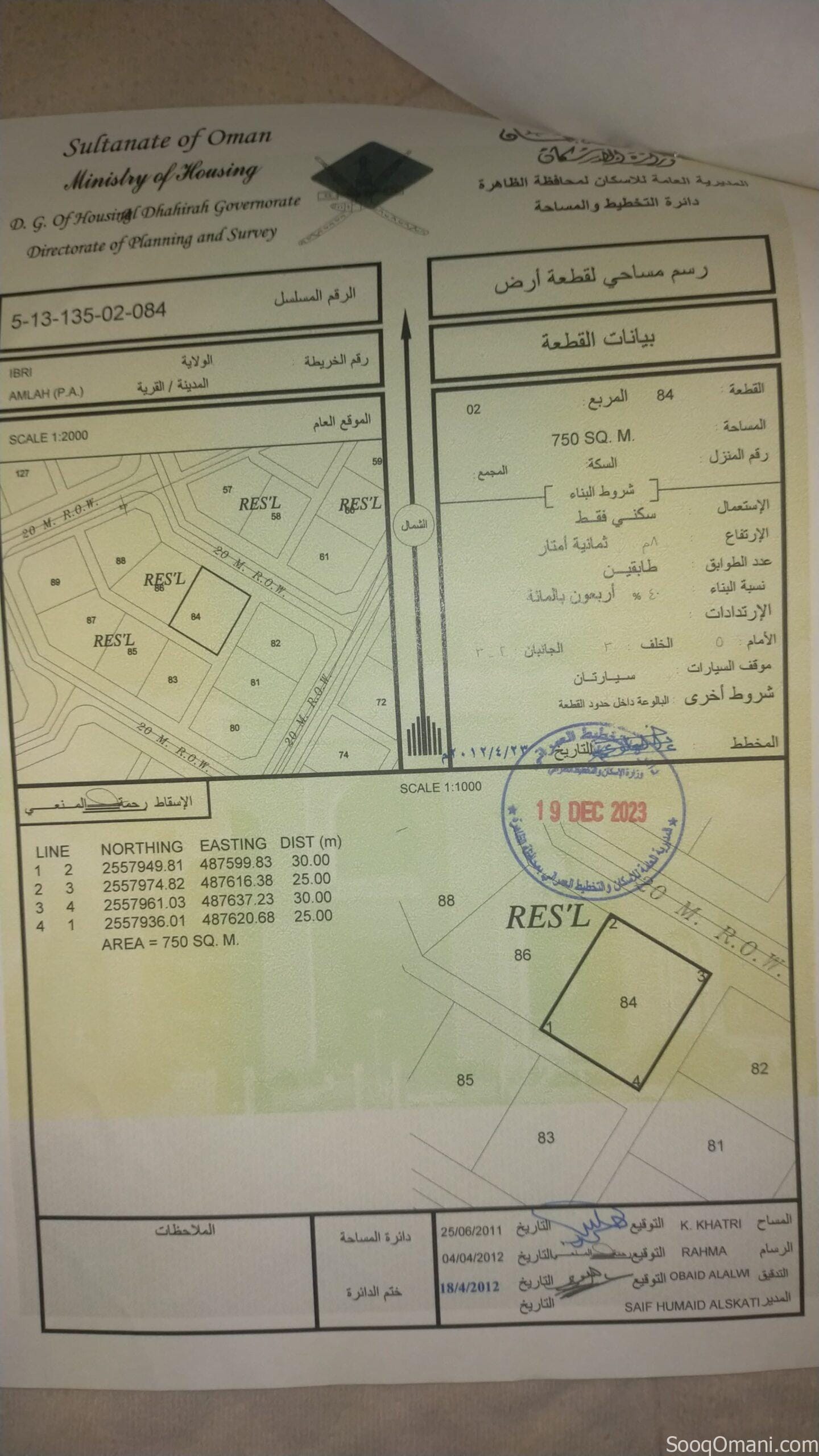 بيع أرض سكنيه في عبري
