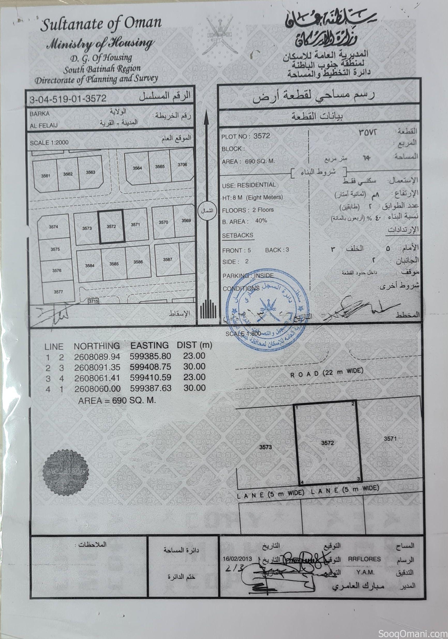 Land for sale in Barka, Al-Fulaij Al-Ma’moura