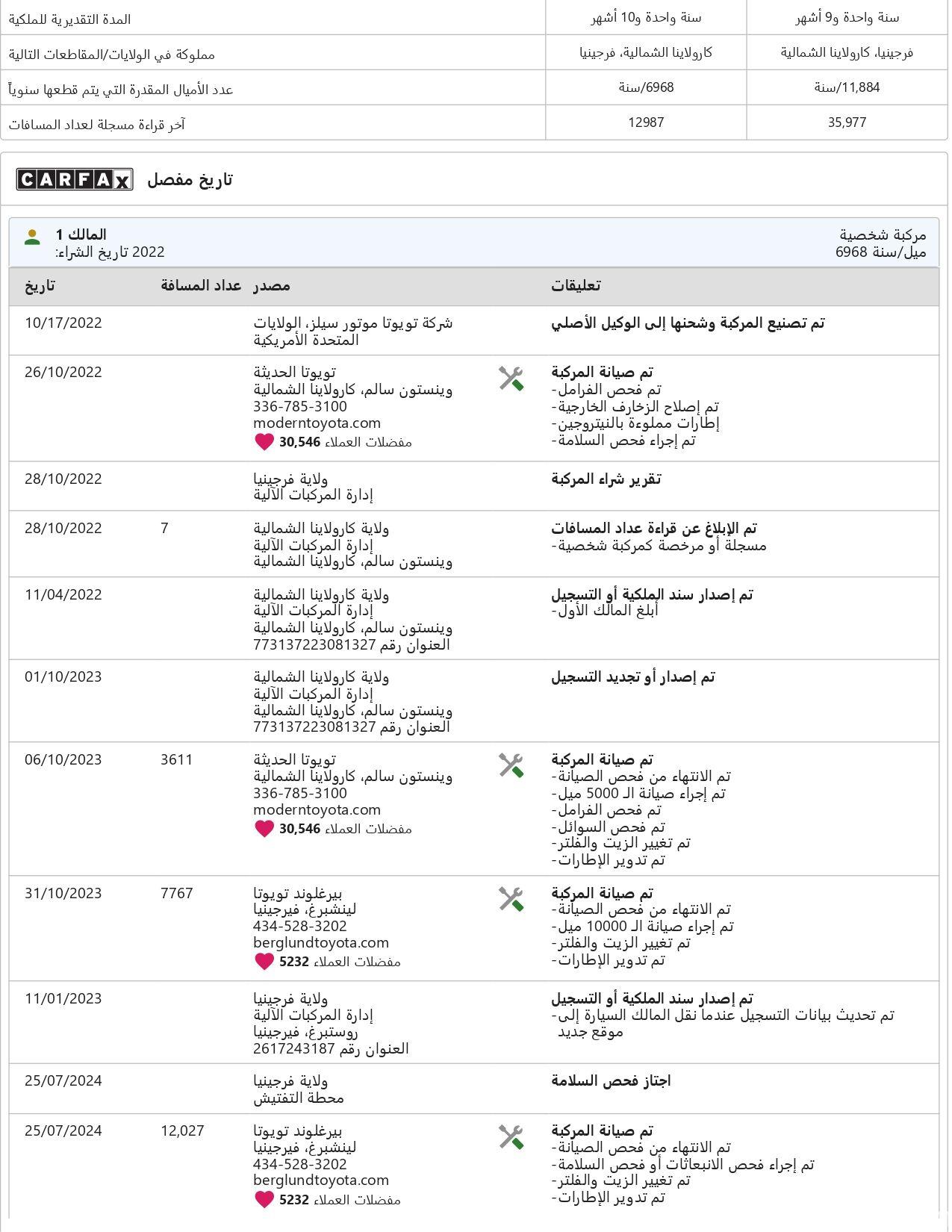 طلب تقرير كارفاكس لحوادث السيارات الواردة أمريكا (Carfax Report) فقط 1 ريال عماني