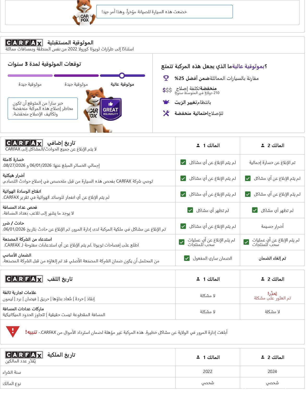 طلب تقرير كارفاكس لحوادث السيارات الواردة أمريكا (Carfax Report) فقط 1 ريال عماني