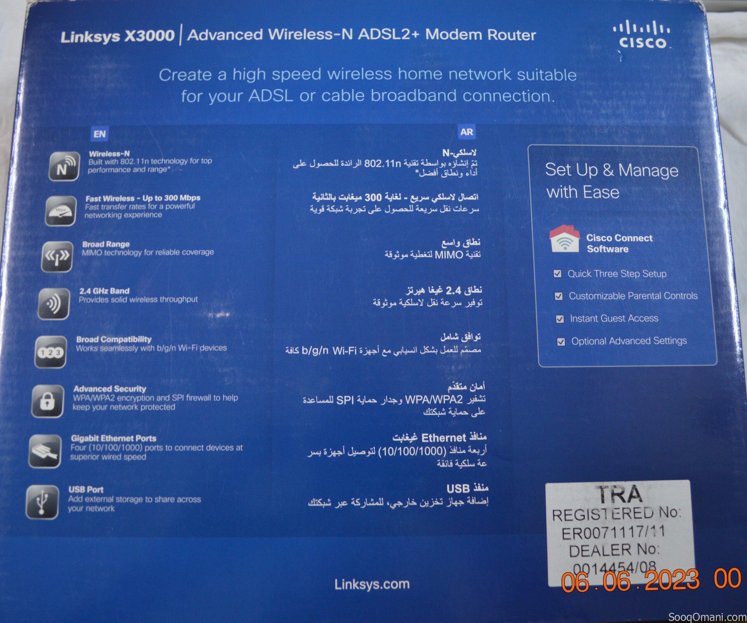 Linksys X3000 ADSL2+ Modem Router